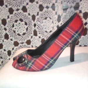 Chinese Laundry Red Plaid Peep-Toe Heels